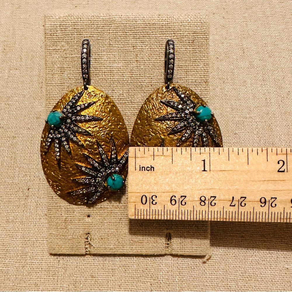 Kanupriya | Earrings | Kanupriya Turquoise & CZ Starburst Oval Earrings - Picture 3 of 5